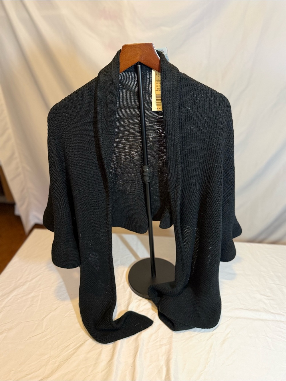 Kate Landry Black Open-Front Ribbed Knit Shrug One Size NWT (GG)